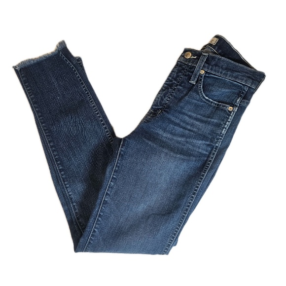 Madewell Jeans Womens 26 Blue Slim Straight Stretch Denim Frayed Hem Zip Fly - Picture 1 of 8